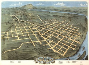 Vogelvlucht van de stad Chattanooga, Hamilton County, Tennessee 1871