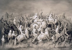 Chir Singh, Maharadja van de Sikhs en koning van Punjab met zijn gevolg op jacht nabij Lahore door A. Soltykoff