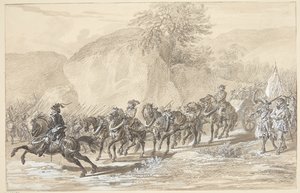 Landschap waar een leger doorheen trekt door A. Wolf