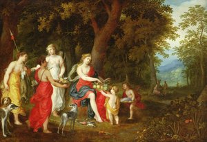 Diana en haar dienstmaagden, na de jacht, 1626 door A. and Balen, H. van Govaerts