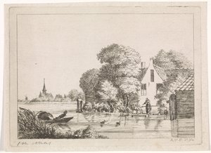 Hengelaar en een vrouw voor een huis door A. van de Velde
