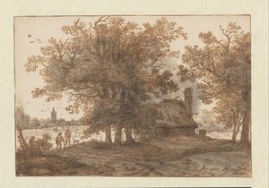 Landschap met een huis tussen bomen door Aarnout ter Himpel