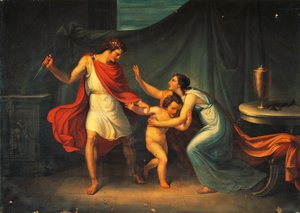 Pyrrhus bedreigt het leven van kleine Astyanax door Abbondio Bagutti