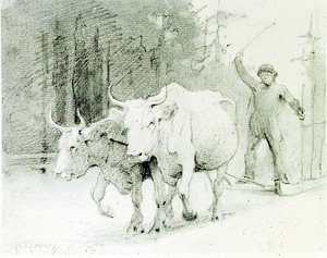 Een Franse boer die ossen drijft door Abbott Handerson Thayer