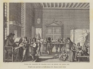 Franse jongensschool tijdens het bewind van Lodewijk XIII (litho) door Abraham (after) Bosse