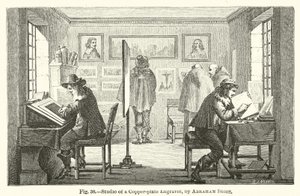 Atelier van een koperplaatgraveur door Abraham (after) Bosse