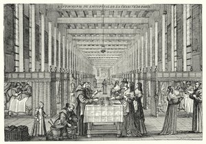 De Ziekenzaal van het Hopital de la Charite van Parijs door Abraham (after) Bosse