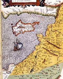Historische geografische kaart van Palestina volgens de Atlas van Abraham Ortelius, Amsterdam door Abraham (after) Ortelius