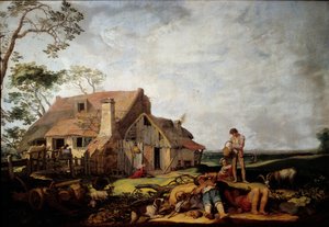Landschap met rustende boeren