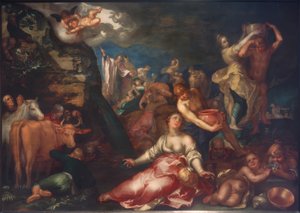 Mozes slaat Water uit de Rots door Abraham Bloemaert