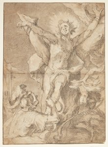 Sint Sebastiaan wordt aan een boom gebonden door een Romeinse soldaat door Abraham Bloemaert