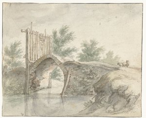 Stenen brug met een houten hek