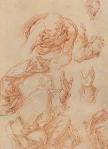 Studies van handen en buigende figuren [verso] door Abraham Bloemaert
