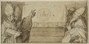 De vier Latijnse kerkvaders voor een altaar door Abraham Bloemaert