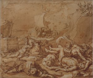 Theagenes en Chariclea na het schipbreuk door Abraham Bloemaert