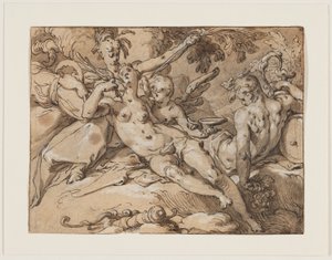 Venus en Bacchus (Zonder Ceres en Bacchus zou Venus bevriezen) door Abraham Bloemaert