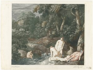 Diana en haar nimfen, badend in een rivier door Abraham Bloteling