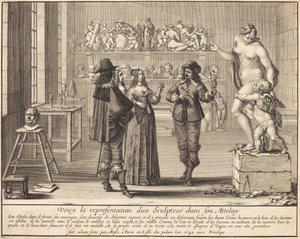 Een beeldhouwer in zijn atelier door Abraham Bosse