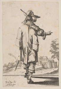 Heer Gezien van Achteren Wijzend naar een Kasteel, 1629 door Abraham Bosse