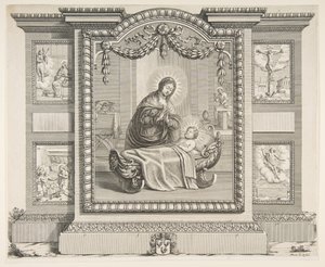 De Geboorte met Scènes van De Aankondiging, De Aanbidding van de Herders, De Kruisiging, 1620-76 door Abraham Bosse