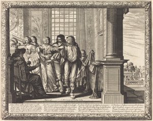 De vader van de verloren zoon beveelt de beste mantel en het slachten van het gemeste kalf door Abraham Bosse