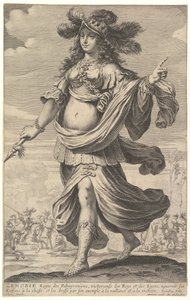 Zenobia, een illustratie uit Pierre Le Moynes La Gallerie des femmes fortes, ca. 1647 door Abraham Bosse