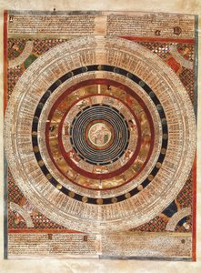 Kosmografie: voorstelling van de aarde als een astronoom met een astrolabium door Abraham Cresques