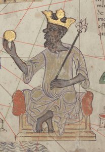 Detail van de Catalaanse Atlas, Blad 6, met Mansa Musa op de troon, 1375 door Abraham Cresques