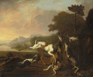 De hertenjacht door Abraham Danielsz. Hondius