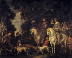 Wilde zwijnenjacht. Schilderij door Abraham Hondius (1625-1695) door Abraham Danielsz. Hondius