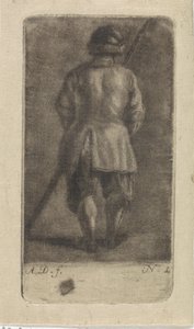 Man met stok, op de rug gezien door Abraham Delfos