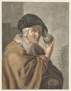 Oude vrouw met een urine-glas