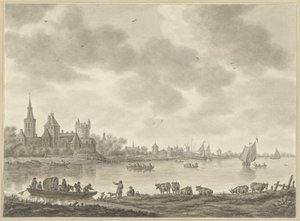Rivierlandschap met veer