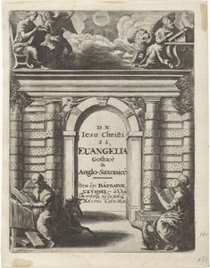 Vier evangelisten rond een toegangspoort door Abraham Dircksz. Santvoort