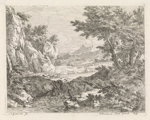 Braakliggend land met rivier door Abraham Genoels