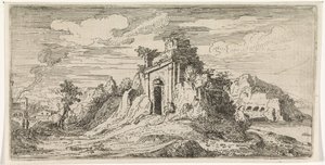 Landschap met de ruïnes van een poort door Abraham Genoels