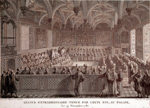 Eerste van de Franse Revolutie: Buitengewone zitting gehouden door Lodewijk XVI in het Paleis van Versailles, 19 november door Abraham Girardet