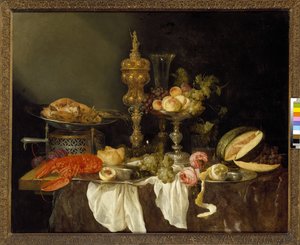 Stilleven met een kreeft en een kalkoen