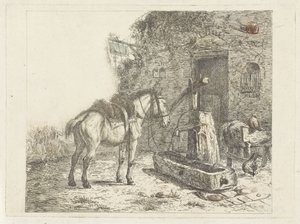 Paard voor een herberg