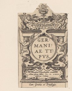 Cartouche met vier putti door Abraham Hogenberg
