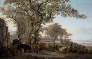 Paar: De Via Appia met uitzicht op de Baai van Gaeta en de Circe Felsen door Abraham Louis Rudolph Ducros