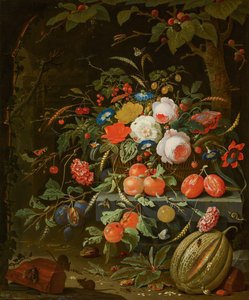 Bloemen en Fruit door Abraham Mignon