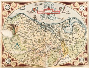 Descriptio Germaniae Inferioris Geografische kaart van het gebied van de Nederduitse Germanen uit 