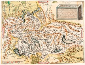 Helvetiae Descriptio Aegidio Tschudo Auct. Geografische kaart van de Zwitserse en Franse Alpen inclusief meren uit 