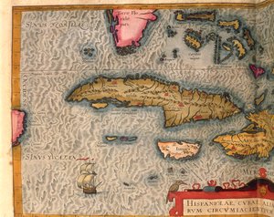 Kaart van Cuba en Jamaica, uit Theatrum Orbis Terrarum door Abraham Ortelius, gedrukt in Antwerpen door Abraham Ortelius
