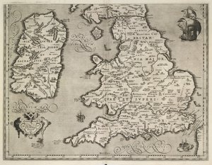 Kaart van Engeland, Wales en Ierland, Theatrvm Orbis Terrarvm door Abraham Ortelius