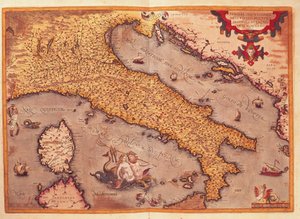 Kaart van Italië uit Theatrum Orbis Terrarum door Abraham Ortelius