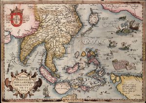 Kaart van de Oost-Indië door Ortelius, ca. 1570 (gekleurde gravure) door Abraham Ortelius