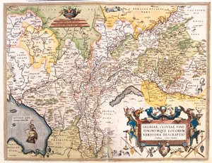 Nederland (Provincie: Noord-Holland, Flevoland, Overijssel, Gelderland, Limburg), Duitsland (Deelstaat: Nedersaksen, Noordrijn-Westfalen) door Abraham Ortelius