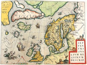 Septentrionalium Regionum Descrip. Geografische kaart van Scandinavië en Noord-Europa uit 